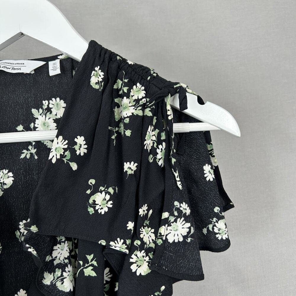 & Other Stories Floral Wrap Maxi Dress Womens 0 Black Prairie Cottagecore Fairy - Picture 8 of 16